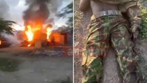 Trois véhicules blindés incendiés par des gangs armés à Pont-Sondé, un officier kényan porté disparu.