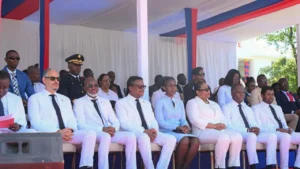 Les membres du CPT au coeur du 222e anniversaire du bicolore haïtien. (Photo publiée par @PrimatureHT)