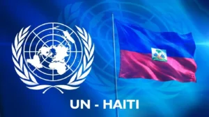 Le logo du BINUH aux côtés du drapeau haïtien : symboles de coopération pour la sécurité et les droits humains en Haïti.(Photo publiée par @BINUH-UN)