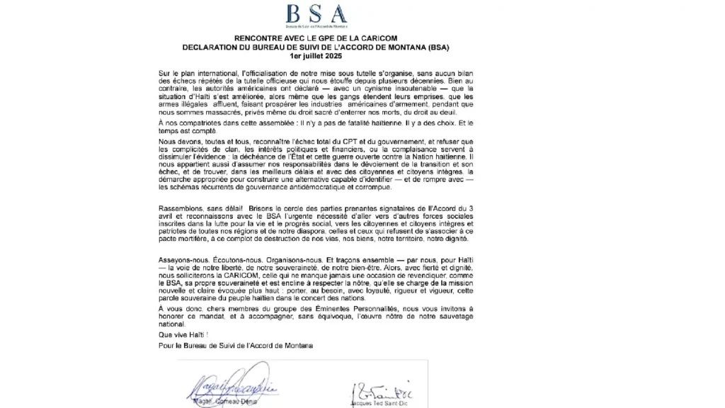 Déclaration du Bureau Suivi de l’Accord de Montana (BSA)