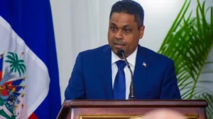 Laurent Saint-Cyr, nouveau président du Conseil Présidentiel de Transition, prononce son discours inaugural à la Villa d’Accueil, le 7 août 2025.(Photo publiée par @PrésidenceHT)