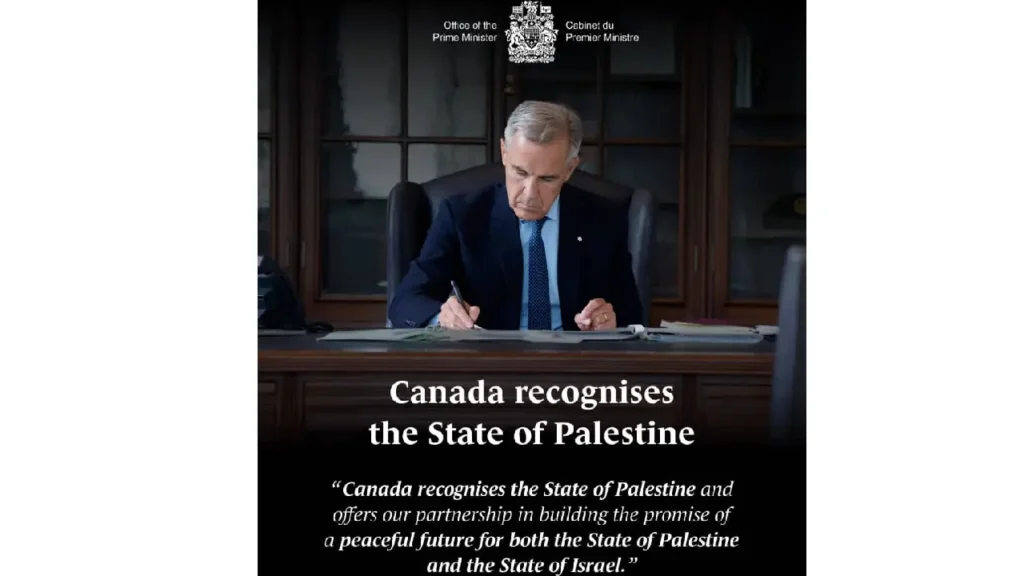 Le Premier ministre canadien Mark Carney officialise la reconnaissance de l’État de Palestine. ( Photo publiée par @MarkJCarney)