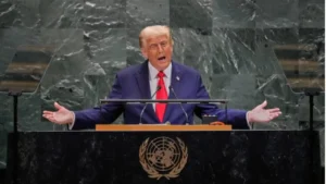 Le président Donald Trump s'adresse à la 80e session de l'Assemblée générale des Nations Unies, à New York, le 23 septembre 2025. Richard Drew/AP