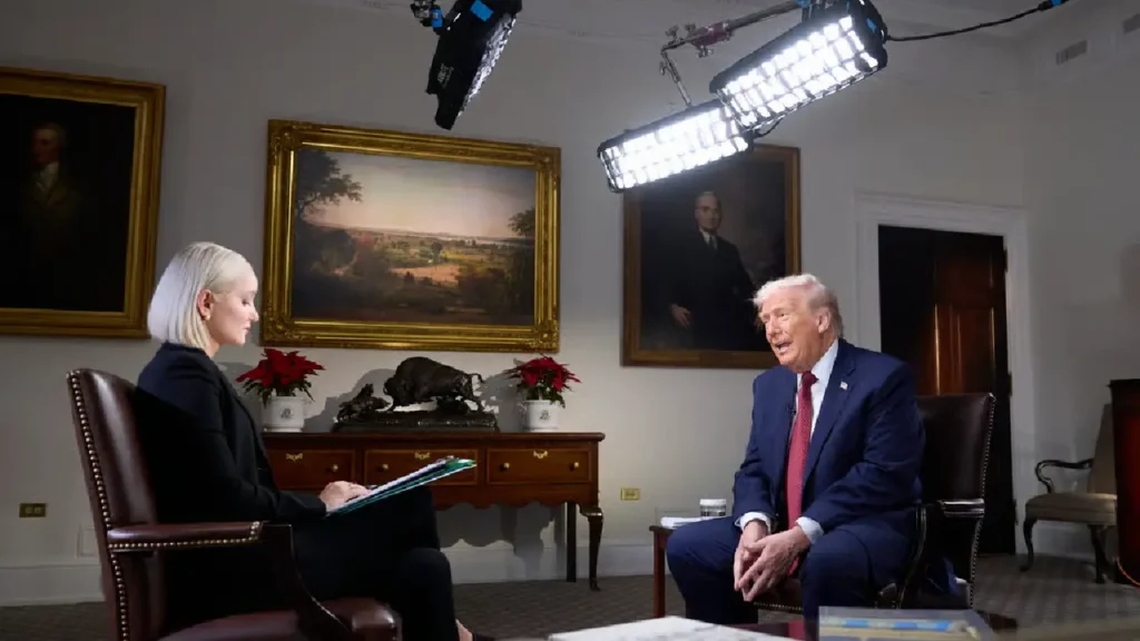 President Donald Trump sat down with POLITICO's Dasha Burns for a special episode of The Conversation at the White House, Dec. 8, 2025. | Jesse Dittmar for POLITICO