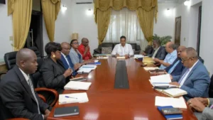 Laurent Saint-Cyr, les autres conseillers présidentiels et plusieurs acteurs politiques réunis autour de la table des échanges en vue d’assurer la stabilité après le 7 février. (Photo publiée par @PresidenceHT)