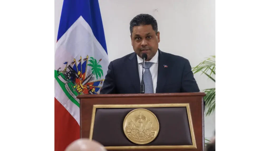 Laurent Saint-Cyr, président du Conseil présidentiel de transition, lors de son discours à l’installation du Conseil de l’ANERS, le 14 janvier 2026. (Photo publiée par @PresidenceHT)