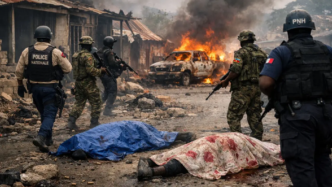 Près de 17 morts dans une attaque attribuée au gang Gran Grif. Image générée par l'IA.
