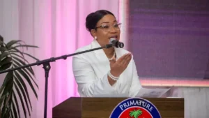 Pédrica Saint-Jean, ministre à la Condition féminine et aux Droits des femmes. (Photo publiée par @PrimatureHT).