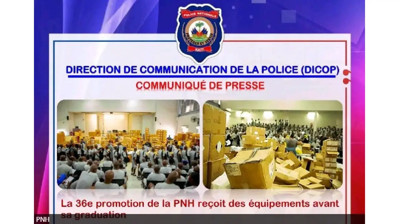 La 36ème promotion reçoit de nombreux équipements afin d’accomplir efficacement sa mission. Photo publiée sur la page X de la PNH.