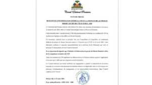 Note du CEP après une rencontre d'information avec le PM Alix Didier Fils-Aimé sur le projet de décret électoral. Photo publiée par CEP HAITI.