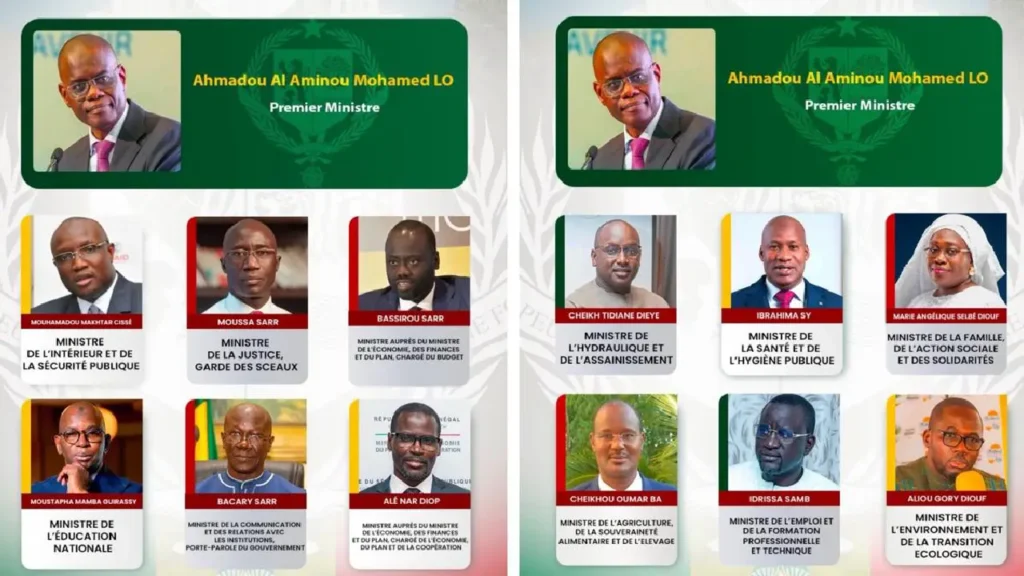 Quelques membres du nouveau gouvernement sénégalais. Photo publiée sur la page X de RTS SENEGAL.