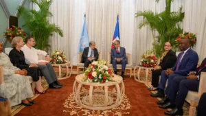 Visite du secrétaire général de l'ONU en Haïti. Photo publiée par @PrimatureHT.