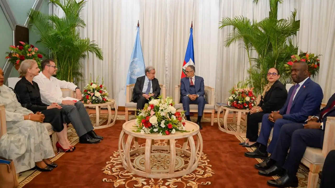 Visite du secrétaire général de l'ONU en Haïti. Photo publiée par @PrimatureHT.